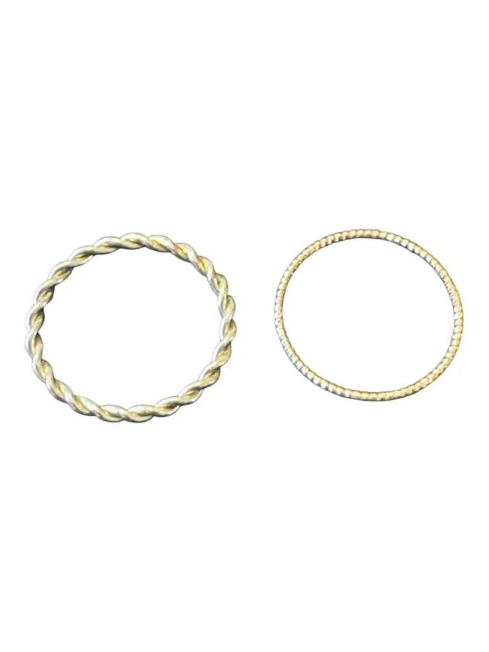 Gold & Silver-Toned Stackable Rings Set Two Pieces Twisted & Beaded Design Minim